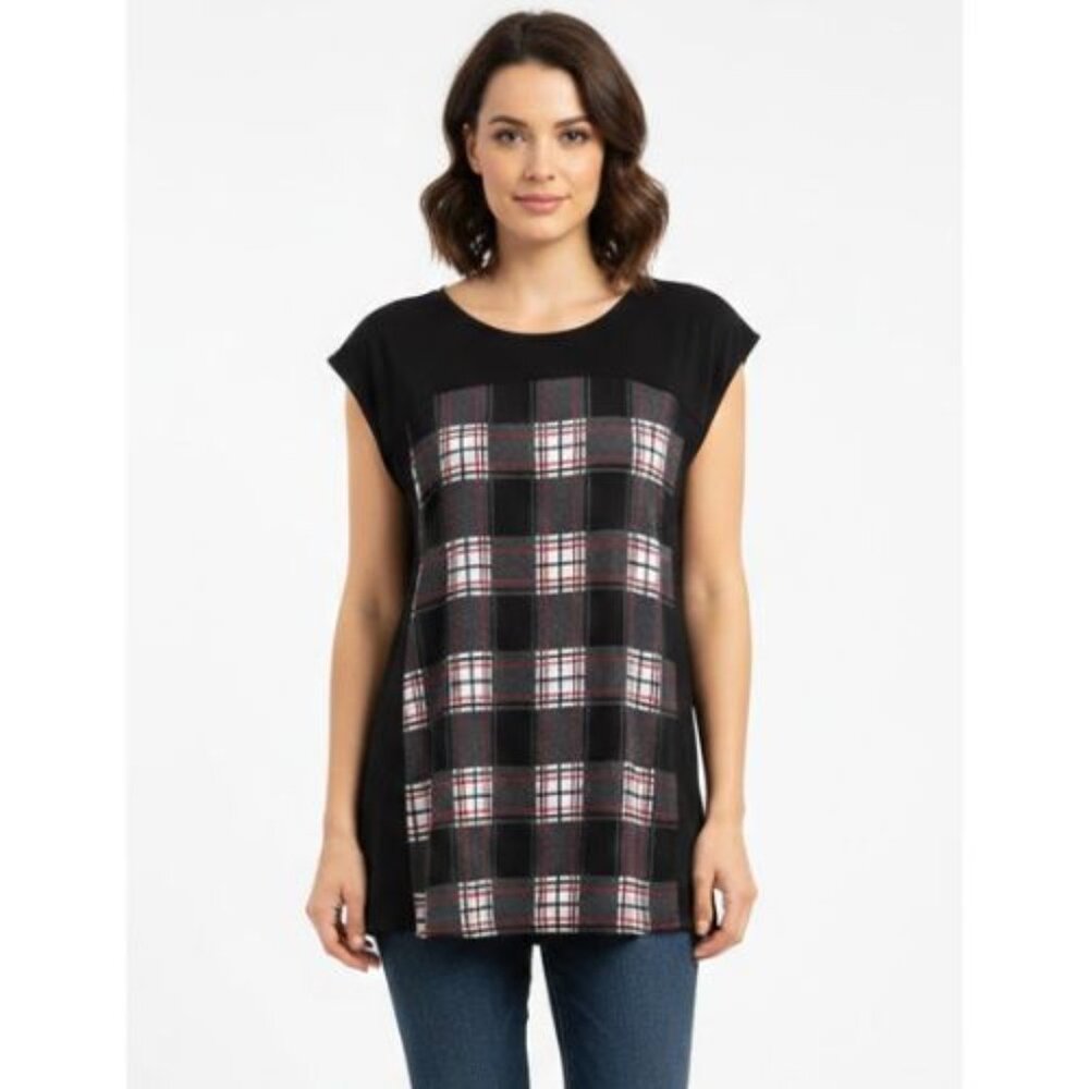 Ricki's Women's Large Plaid Black and Red Women's Top Shirt Short Sleeve